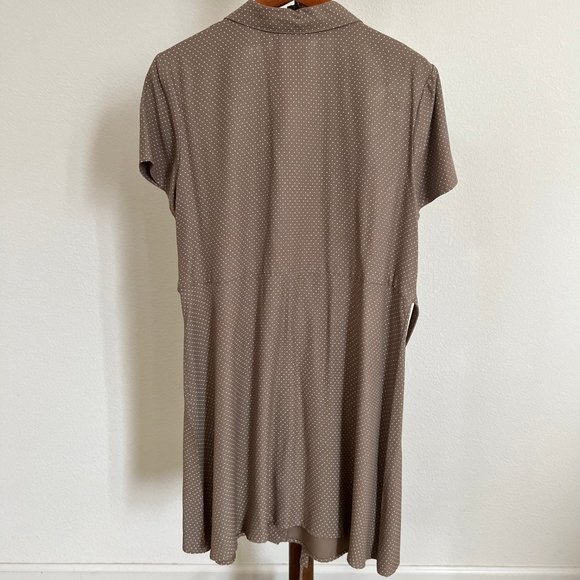 Vintage Blue Women's Size L Dusty Rose Polka Dot Collared Tie Waist Midi Dress - Picture 4 of 11